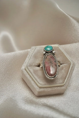 Rhodochrosite and turquoise ring