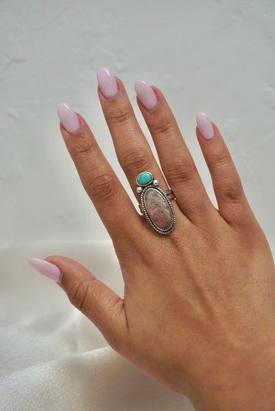 Rhodochrosite and turquoise ring